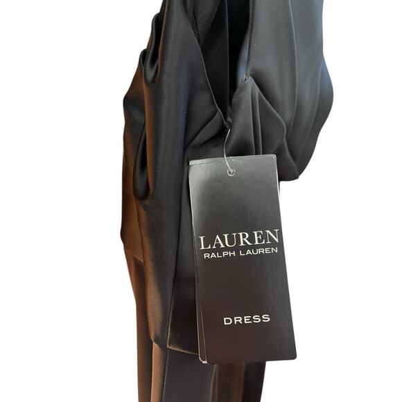 Lauren Ralph Lauren Satin Slip Cocktail Dress, Asymmetric Shoulder | 6 Black NWT - Picture 13 of 16
